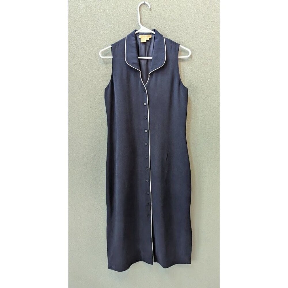 A.J. Christopher Women's Dress Vintage Shift Nautical Silk 8 Button Down